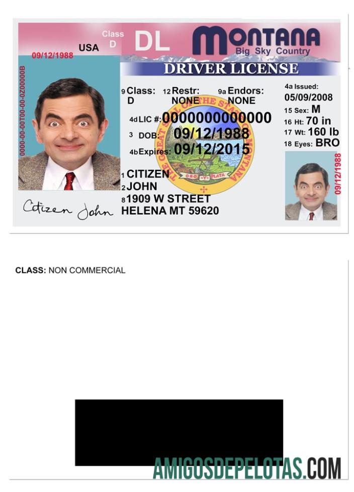 Carta de condução dos EUA Montana versão 2 exemplo